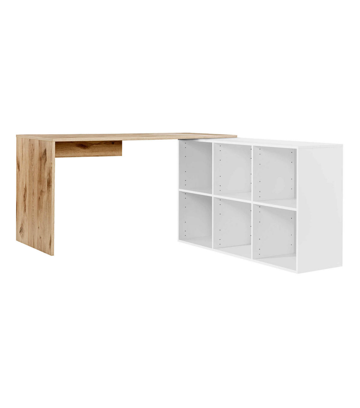 ECKSCHREIBTISCH Der Produktive - Eichefarben/Weiß, Holzwerkstoff (65/145/77cm) - Mokebo