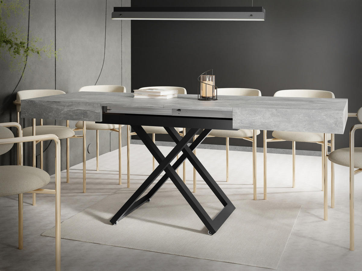 COUCHTISCH Cavetta U höhenverstellbar ausziehbar, Grauer Beton 120-200/80/27-76 cm - Hellgrau/Schwarz, Holzwerkstoff/Metall (80/120/76cm) - WFL GROUP