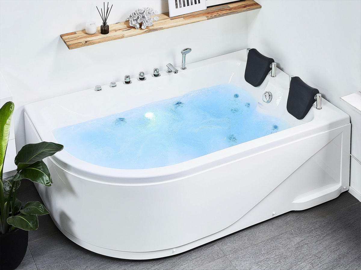 WHIRLPOOL-BADEWANNE mit LED 120x180x70 cm weiß Calama - Weiß, Kunststoff (120/70/180cm) - Beliani