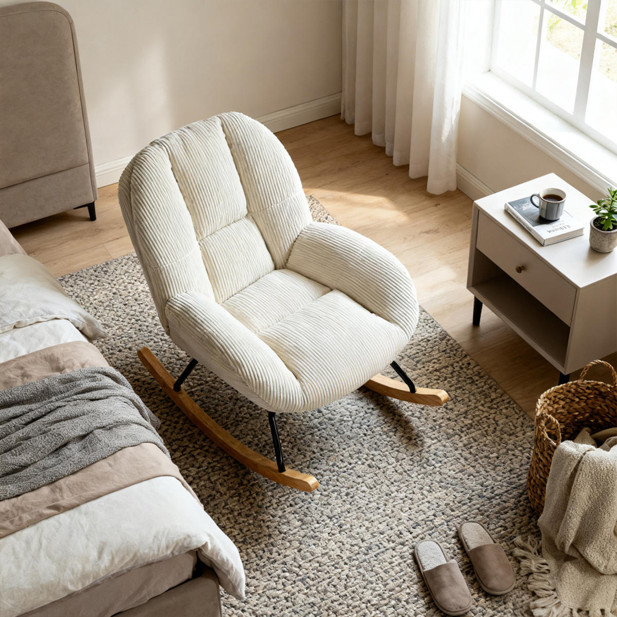 SCHAUKELSTUHL Relaxsessel Gepolstert Mit Cord-Bezug In Grau - Hellgrau, Textil (79/84/111cm) - Meubles Cosy
