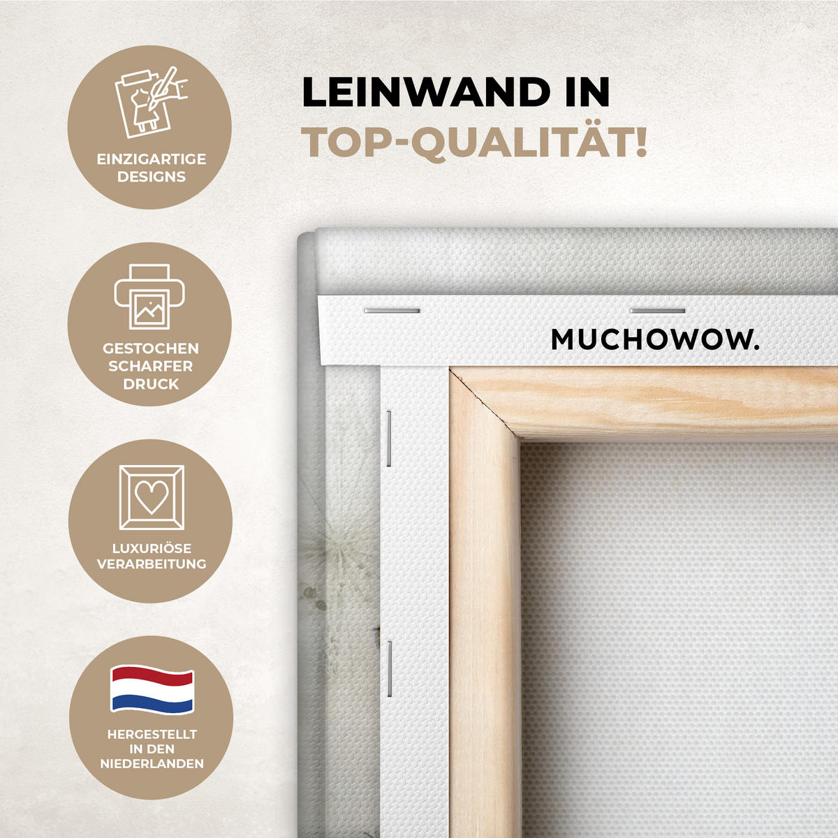 LEINWANDBILD Blumen - Aquarell - Stilleben - Braun - Vintage Deko Schlafzimmer 30x20 cm - Beige, Textil (30/20cm) - MuchoWow