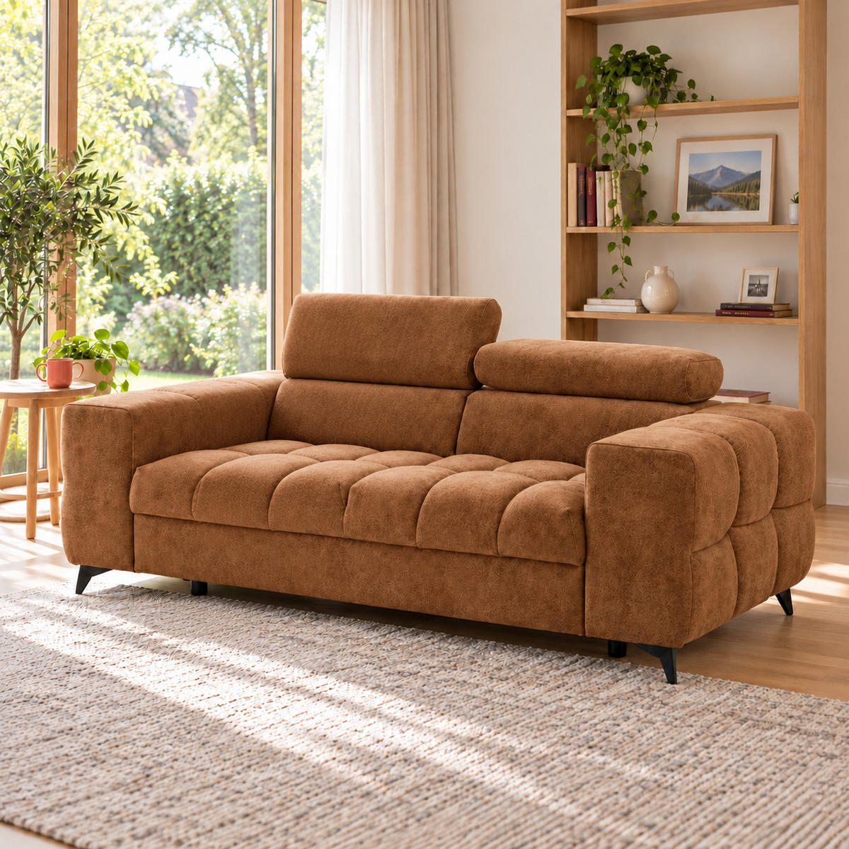 2-SITZER Sofa PUDDING 209 cm Velours Hellbraun - Hellbraun/Schwarz, Holz/Textil (209/93/100cm) - Muffo