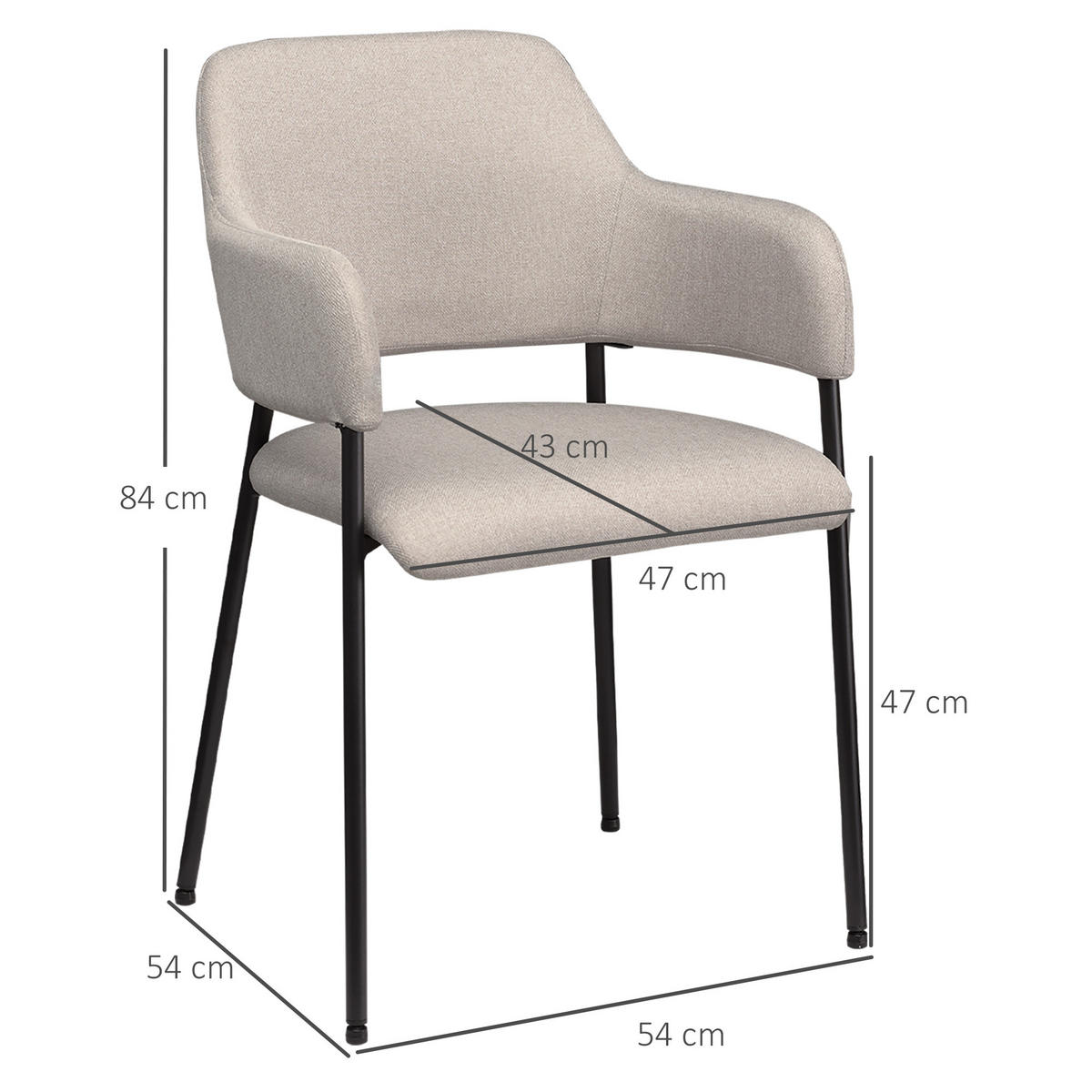 ESSZIMMERSTÜHLE, Polyester, Stahl - Beige, Kunststoff/Metall (54/84/54cm) - HOMCOM