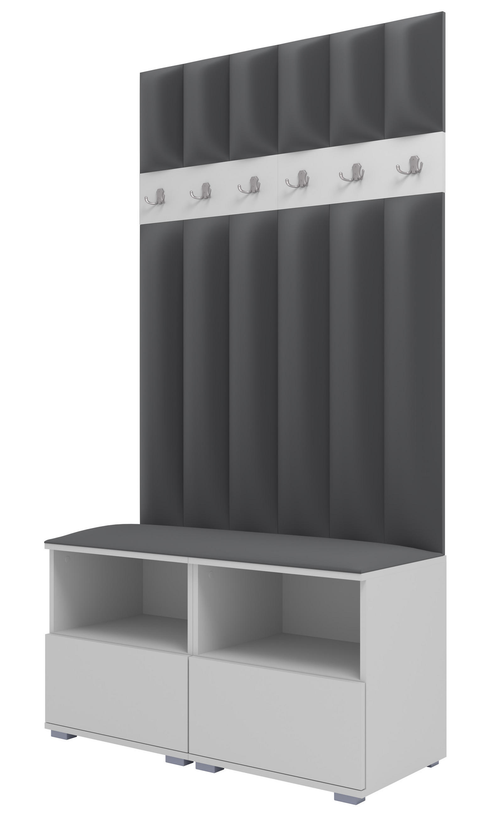 GEPOLSTERT Garderoben-Set Nela III LUX (Farbe Weiß + Stoff Trinity 15) - Dunkelgrau/Silberfarben, Holz/Holzwerkstoff (100/187/40cm) - Ravio