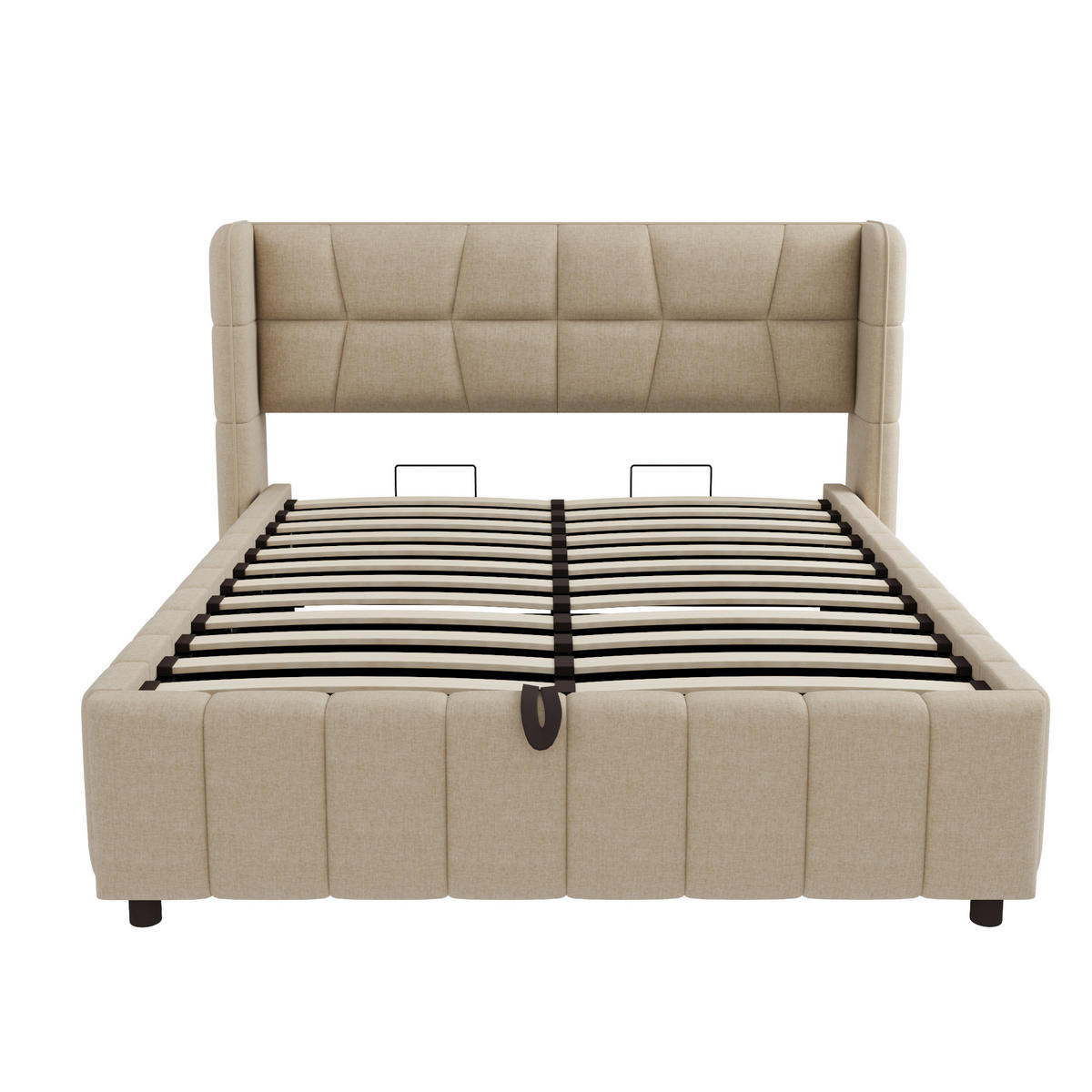 BOXBETT 140/200cm mit Stauraum & Lattenrost, Leinen, Beige - Beige, Leder/Holz (140/200cm) - LVHOM
