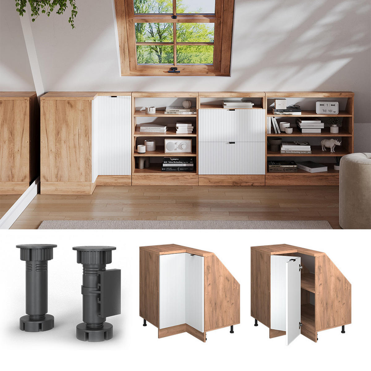 DACHSCHRÄGENSCHRANK ECKSCHRANK Rion Weiß Riffel 75.6 x 81.6 cm mit 1 Tür - Weiß, Holzwerkstoff (75.6/81.6/46cm) - Vicco