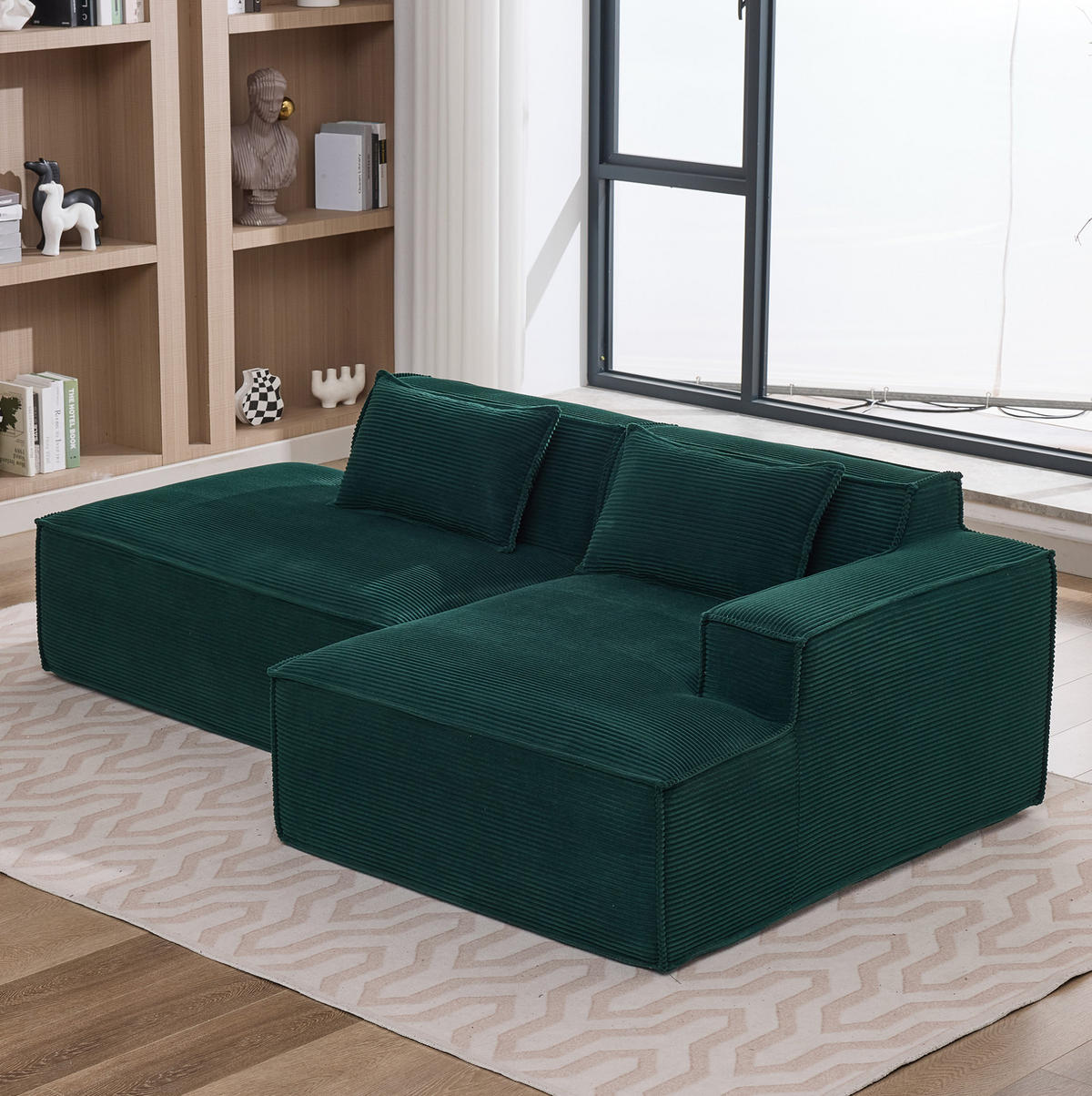 SOFA kompakt 235 cm Polyester Retro Green - Dunkelgrün, Textil (129/235cm) - Meubliv