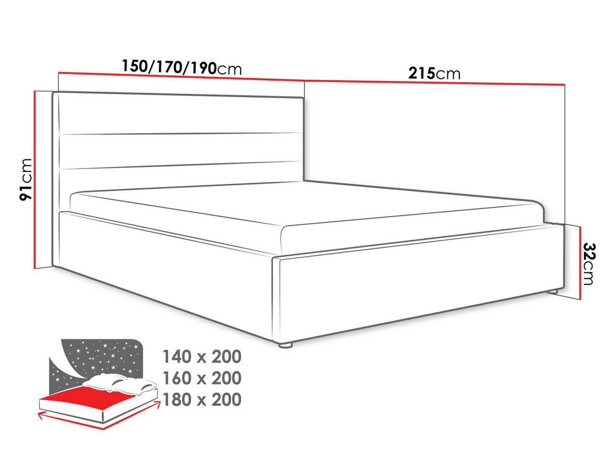 POLSTRBETT Lutko 8040 - Schwarz/Naturfarben, Holzwerkstoff/Kunststoff (140/200cm) - MIRJAN24