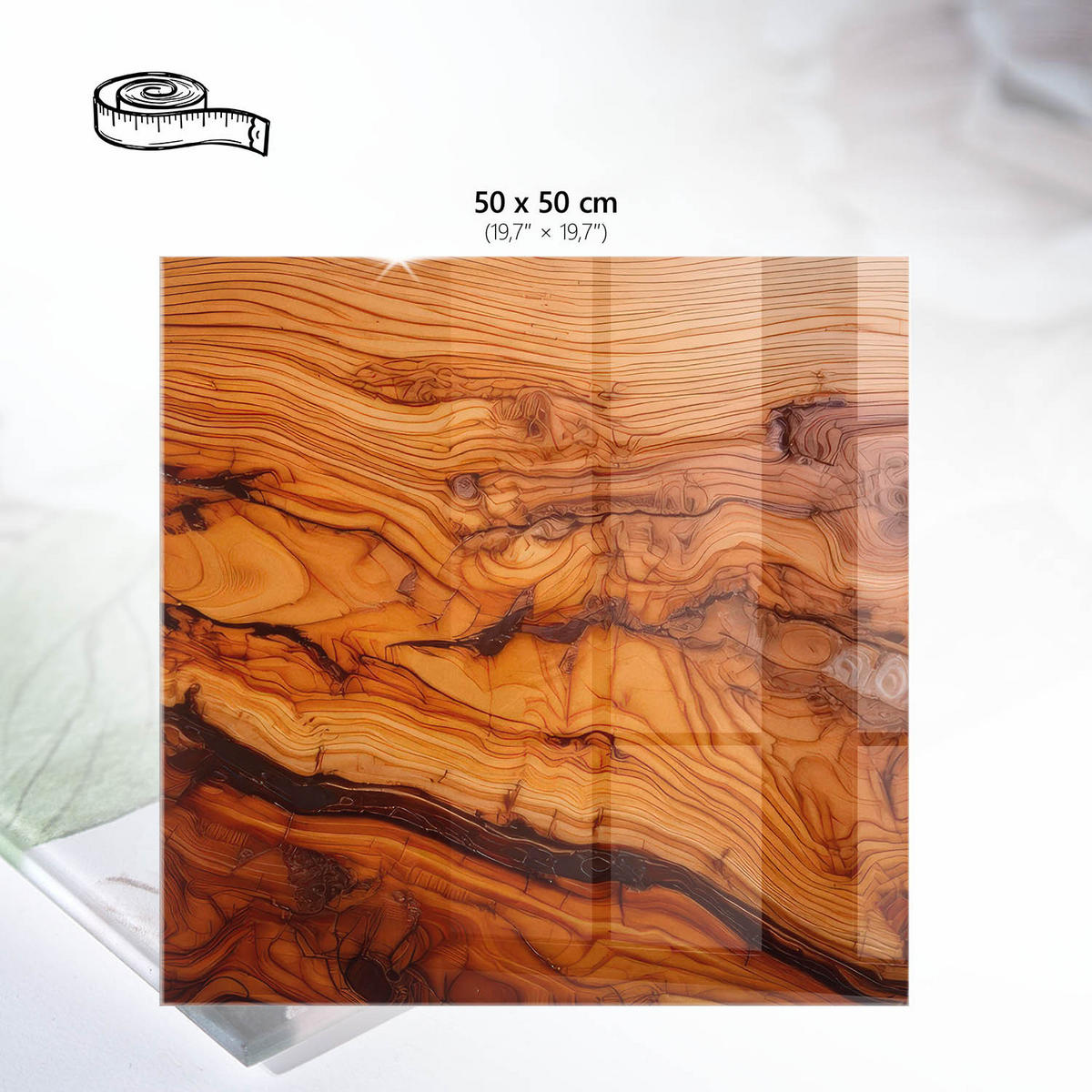 TISCHPLATTE 50x50 cm – Natürliche Schönheit - Braun, Glas (50/50/0.4cm) - Wallfluent