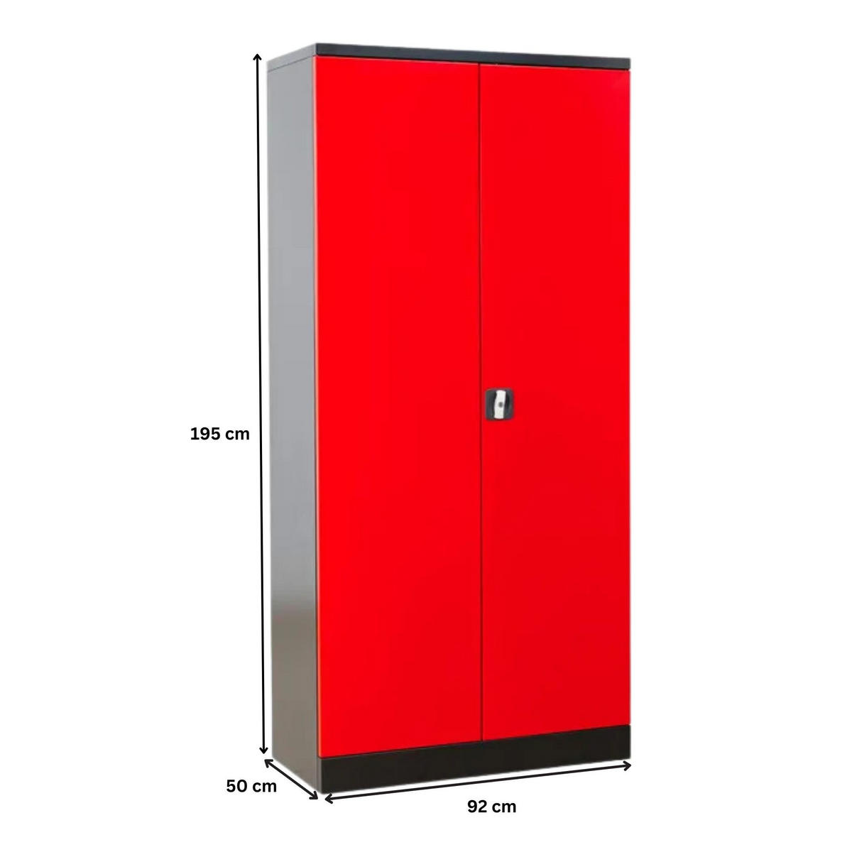 STAHLSCHRANK Bee mit 4 lackierten Fachböden 195x92x50 cm Korpusfarbe Anthrazit Frontfarbe Feuerrot - Rot, Metall (92/195/50cm)