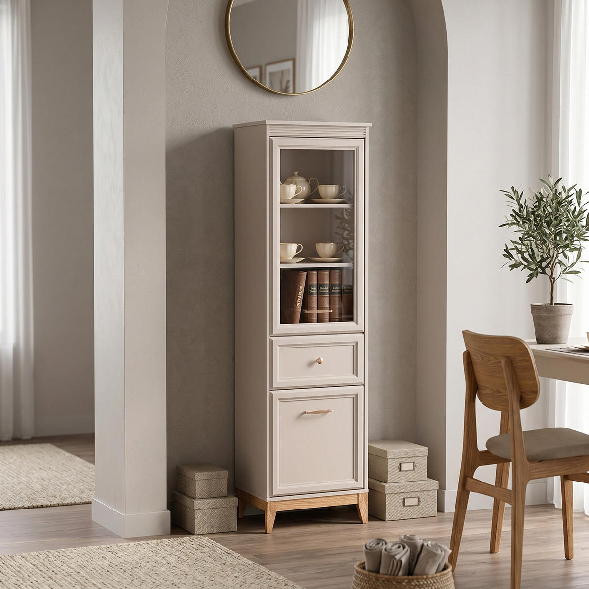VITRINE Windsor W-6 55 x 193 x 40,5 cm Kaschmir - Kaschmir/Eichefarben, Eichenholz/Holzwerkstoff (55/193/40.5cm) - Koseto