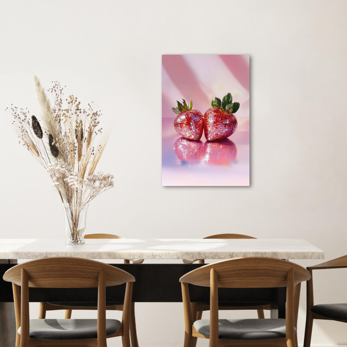 LEINWANDBILD Disco - Obst - Glitzer - Erdbeere 40x60 cm - Pink, Textil (40/60cm) - MuchoWow