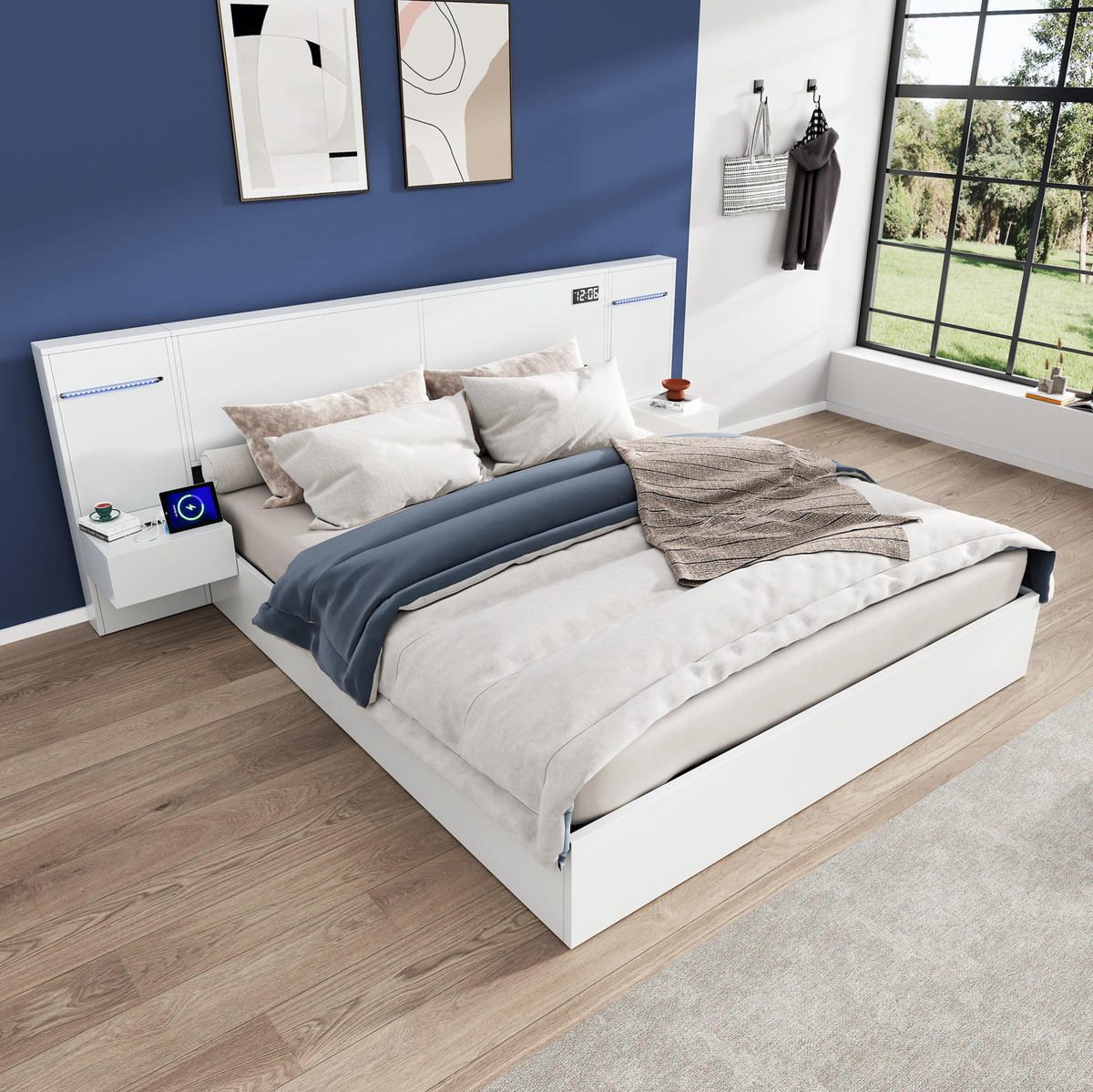 POLSTERBETT 160/200 cm weiß aus MDF mit LED, USB und Bluetooth - Weiß, Holzwerkstoff (160/200cm) - OKWISH