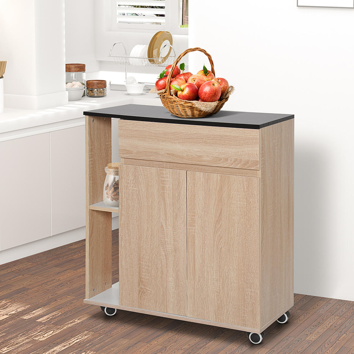 KÜCHENWAGEN, Kücheninsel mit Schublade und Schrank, Schwarz Eiche - Multicolor, Metall (78/88.5/39.5cm) - FORIOUS