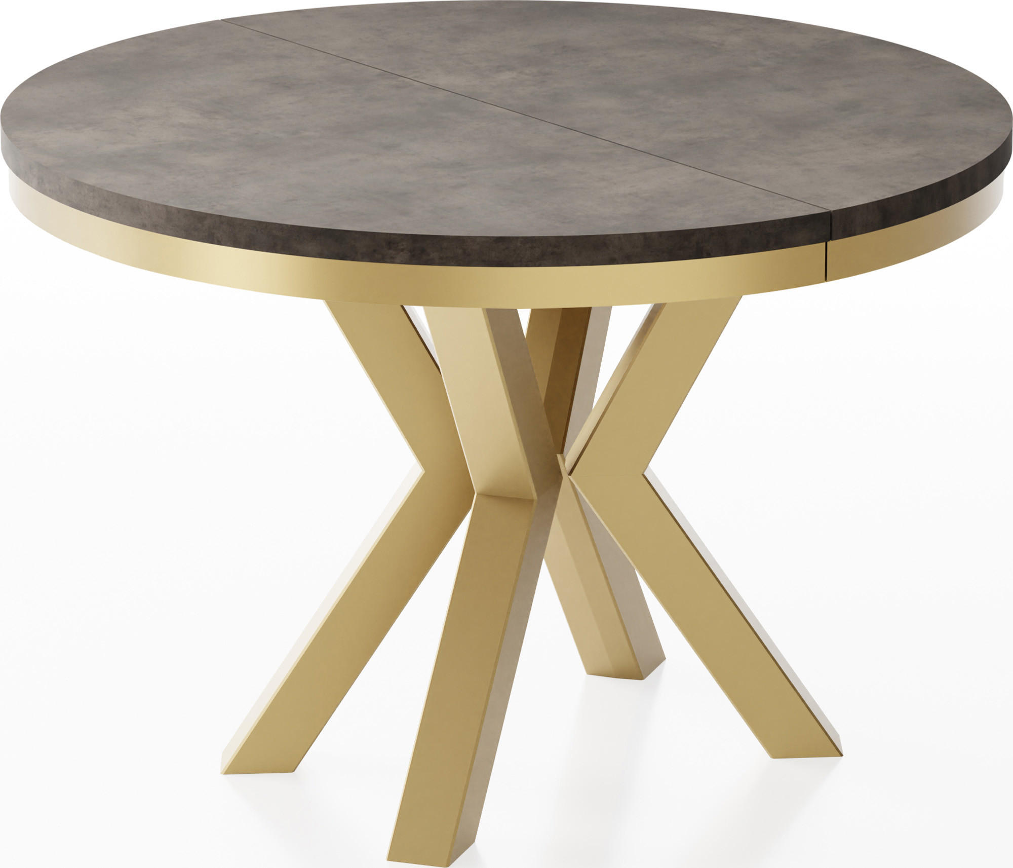 ESSTISCH Clara Gold runder ausziehbarer, Dunkelgrauer Chicago Beton 120-200/120/76 cm - Dunkelgrau/Goldfarben, Holzwerkstoff/Metall (120/120/76cm) - WFL GROUP