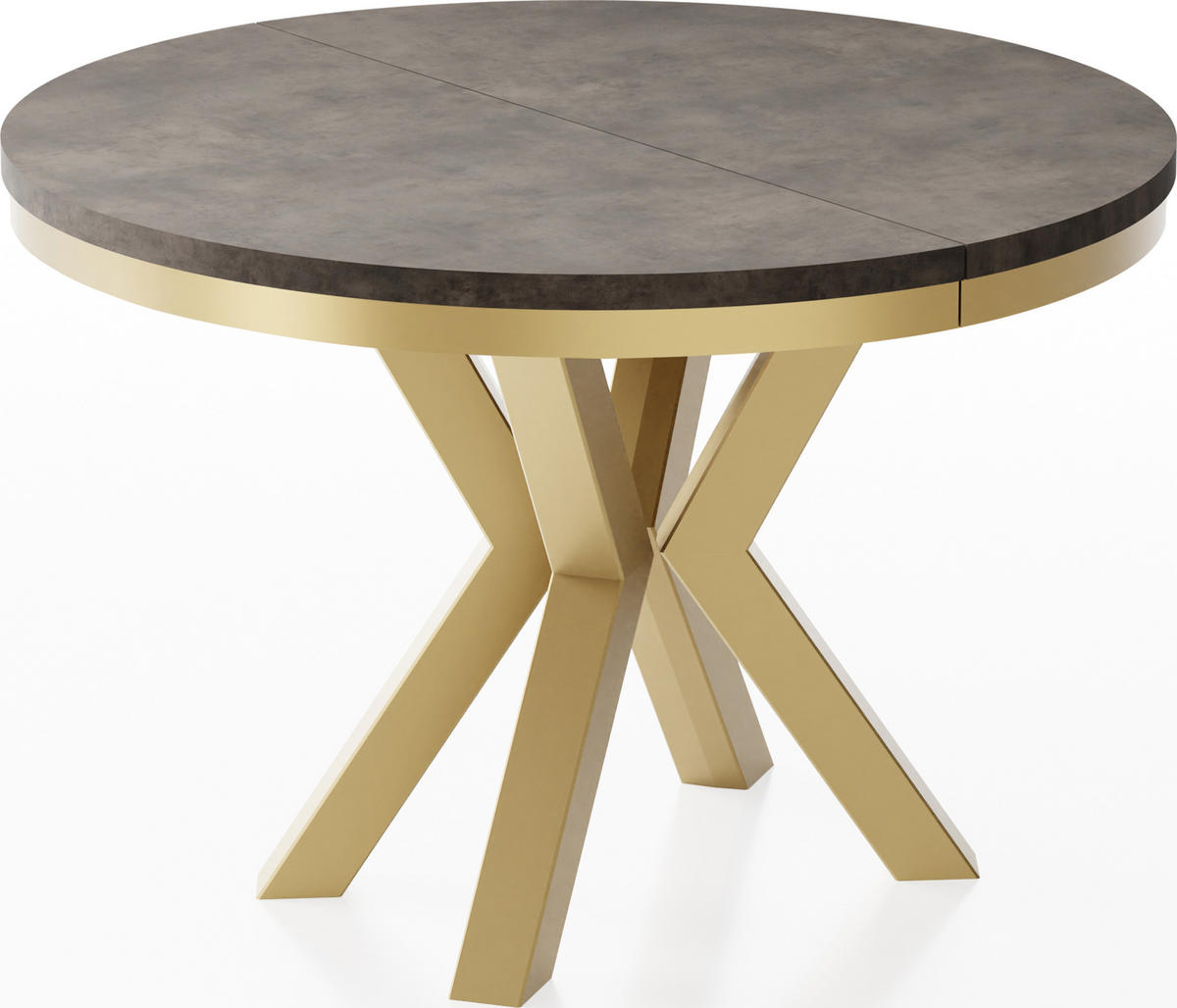ESSTISCH Clara Gold runder ausziehbarer, Dunkelgrauer Chicago Beton 120-200/120/76 cm - Dunkelgrau/Goldfarben, Holzwerkstoff/Metall (120/120/76cm) - WFL GROUP