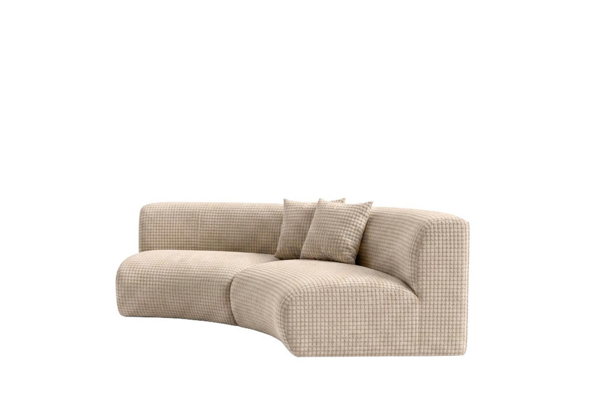 SOFA Round, Chenille-Stoff Cremona, Creme, GRETA - Creme, Holz (294/70/89cm) - Kaiser Möbel
