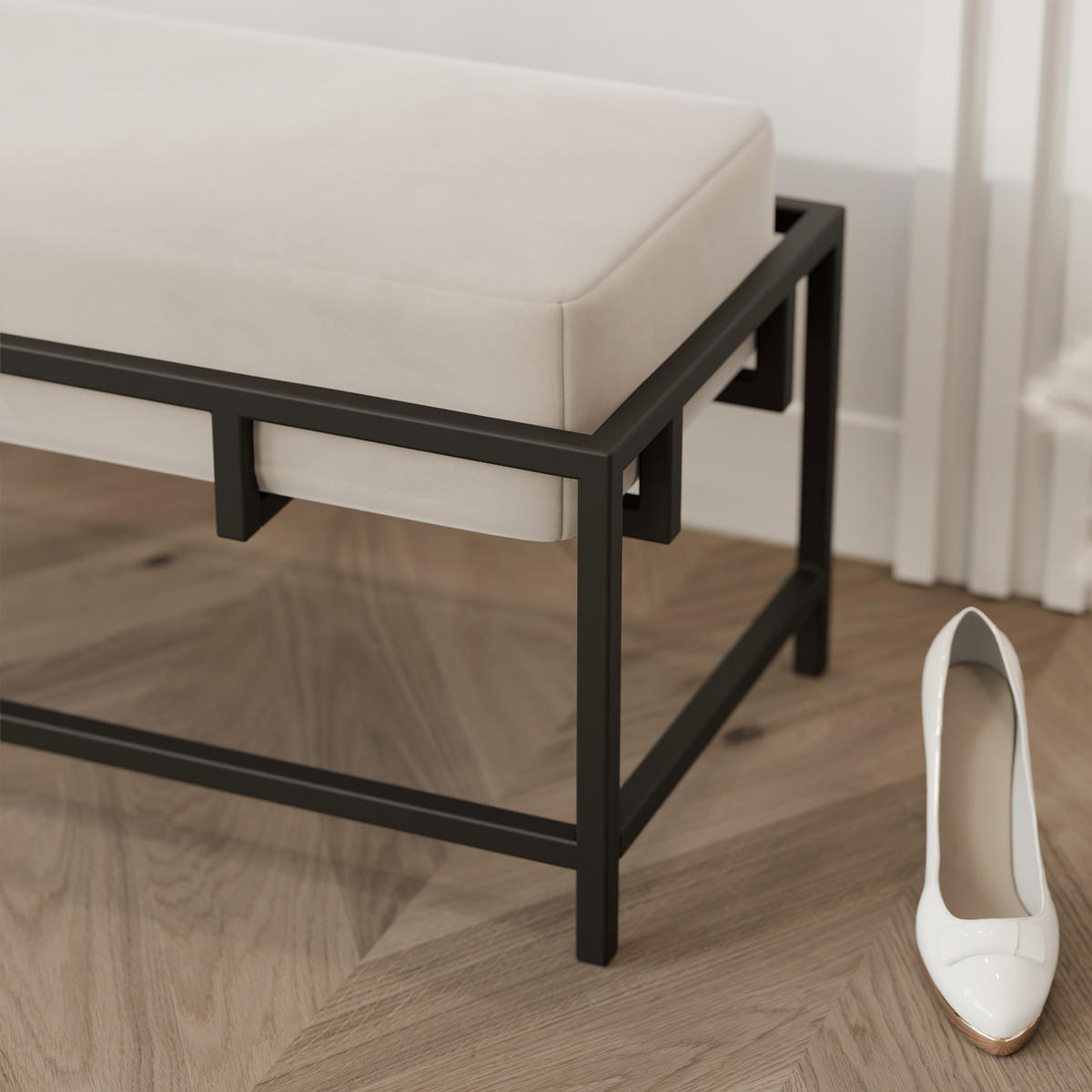 POLSTERBANK GLAM 100 cm Schwarz / Creme ,Metallgestell - Creme, Metall (100/45/35cm) - Idohome