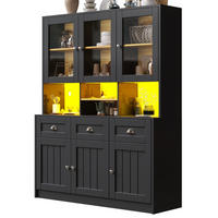 KÜCHENSCHRANK 140x40x175 cm, 3 Schubladen, LED-Beleuchtung, Acryltüren, Schwarz - Schwarz, Holzwerkstoff (140/175/40cm) - FOHERE