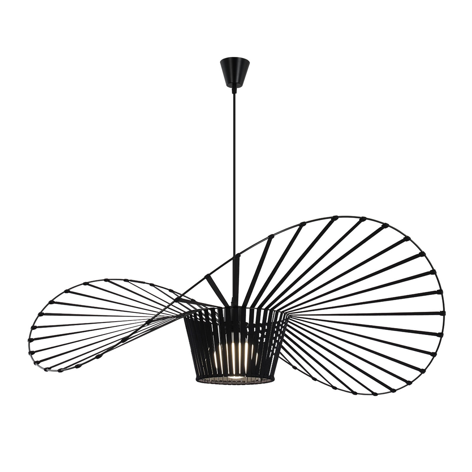 HÄNGELEUCHTE Strohhut 140/140/150 cm - Schwarz, Metall (140/140/150cm) - Nettlife