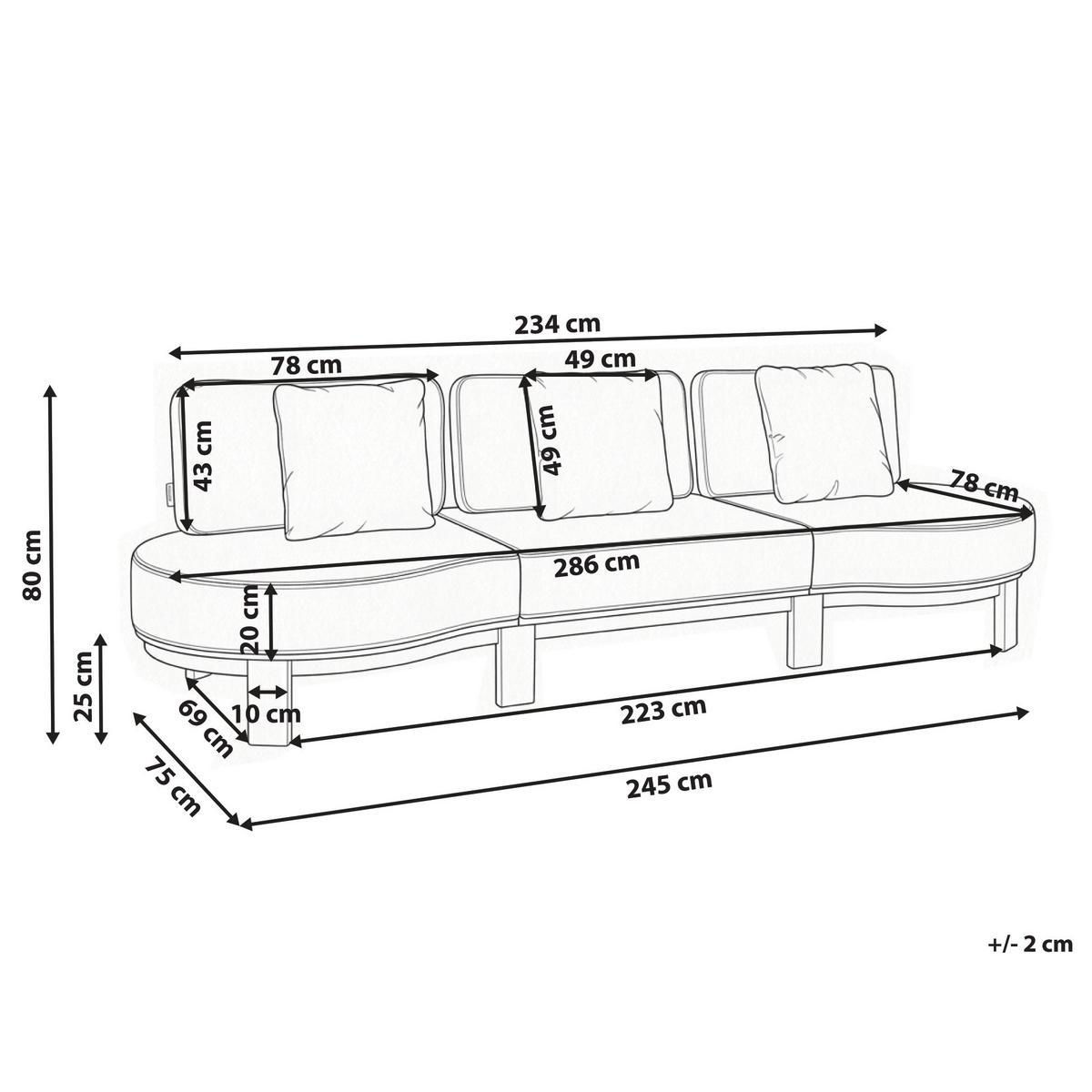 GARTENSOFA 3-Sitzer Akazienholz Hellbraun Arzello - Hellbraun/Beige, Holz (286/80/75cm) - Beliani