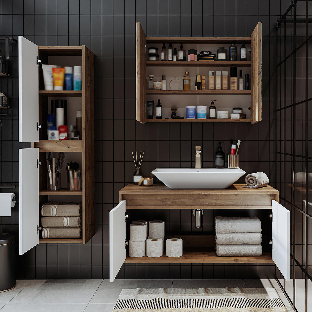 BADMÖBEL Set ATLANTIC-100 4-teilig - Eiche Bianco, Holzwerkstoff (100/150/45cm) - Roomart