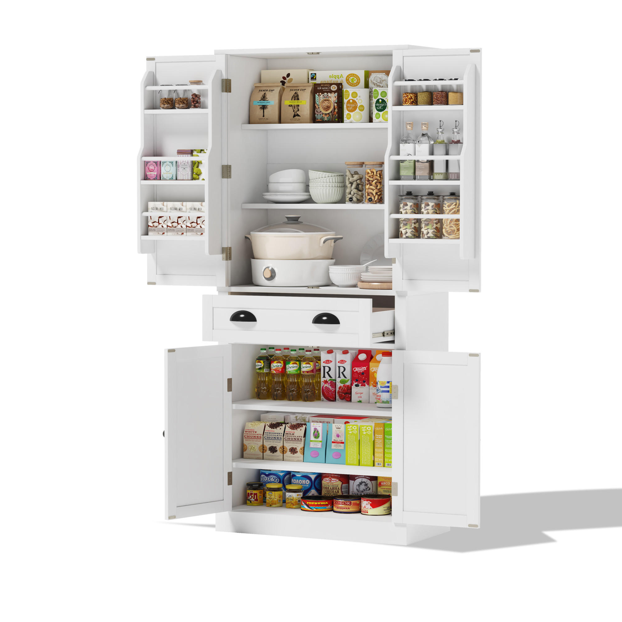 BUFFET 80/40/182 cm Weiß aus MDF mit 4 verstellbaren Böden - Weiß, Holzwerkstoff (80/182/40cm) - OKWISH