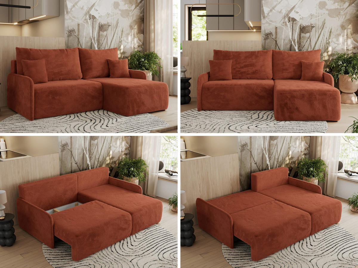 ECKSCHLAFSOFA ARPA L Orange Plüsch - rechts - Schwarz/Orange, Kunststoff/Textil (150/198cm) - MKS