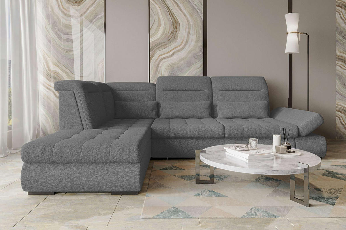 ECKSOFA Toscana Strukturstoff inkl. Schlaffunktion - Anthrazit, Textil (227/279cm) - 99rooms