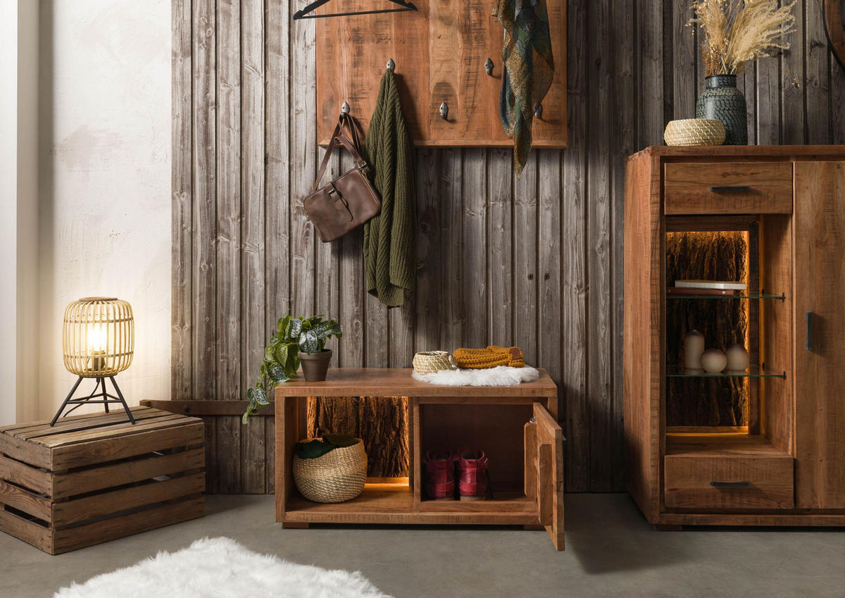 KOMMODE Akazie 88x40x45 natur lackiert BARK #124 - Braun, Holz (88/45/40cm) - Massivmoebel24