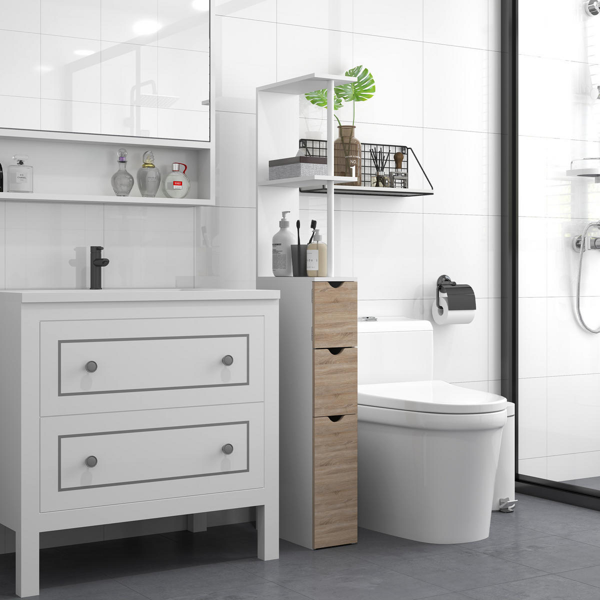 HOCHSCHRANK DE-12500 15/33/137 cm mit 2 Türen Weiß - Naturfarben, Holzwerkstoff (15/136.8/33cm) - ComfortXL