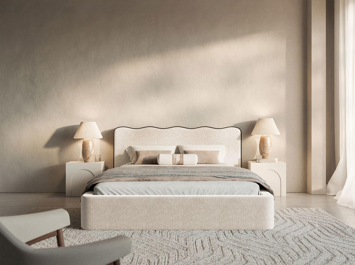 POLSTERBETT Duney Hellbeige Strukturstoff mit Bettkasten 180x200 cm - Ecru, Textil (180/200cm) - Selsey
