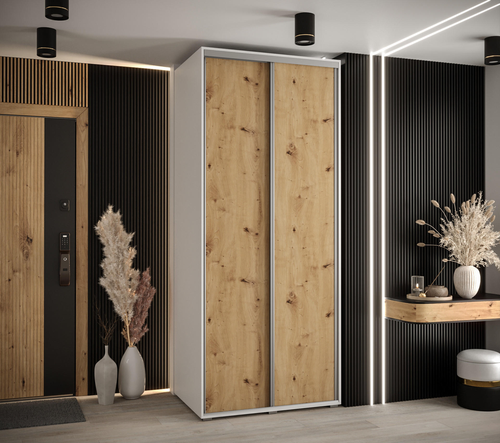 SCHWEBETÜRENSCHRANK 235,2/100/60 2-türig - Silberfarben/Weiß, Holz/Metall (100/235/60cm) - Abiks Möbel