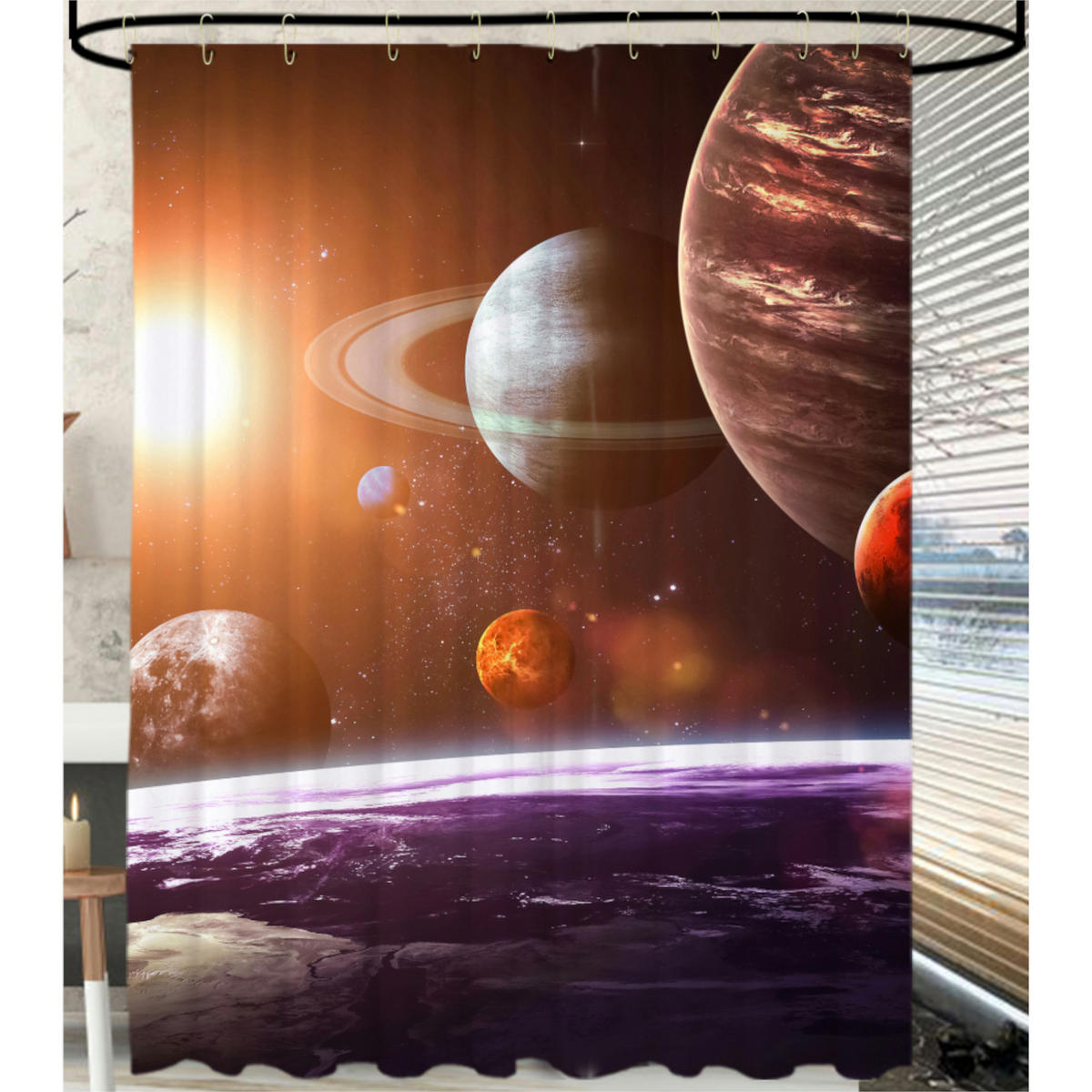 DUSCHVORHANG Planeten 180 x 200 cm - Orange, Textil (180/200cm) - Sanilo