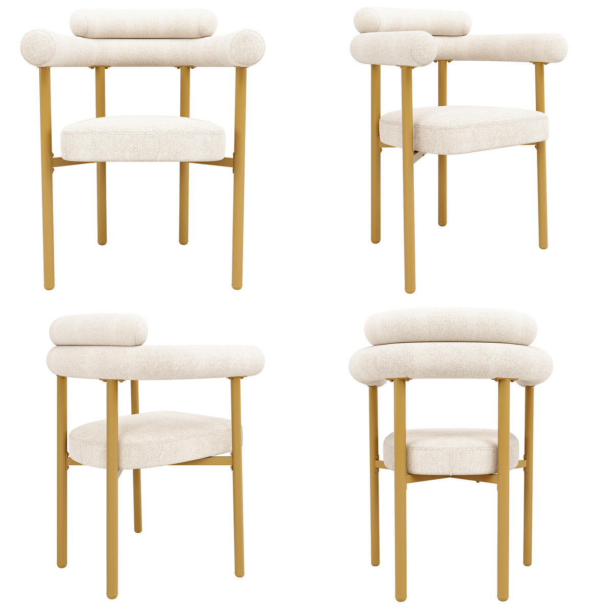 ESSTISCHSET 5-Teilig Mit Metallbeinen, 4 Creme Wildledersessel, Gold - Multicolor, Metall (140/75/80cm) - FLIEKS