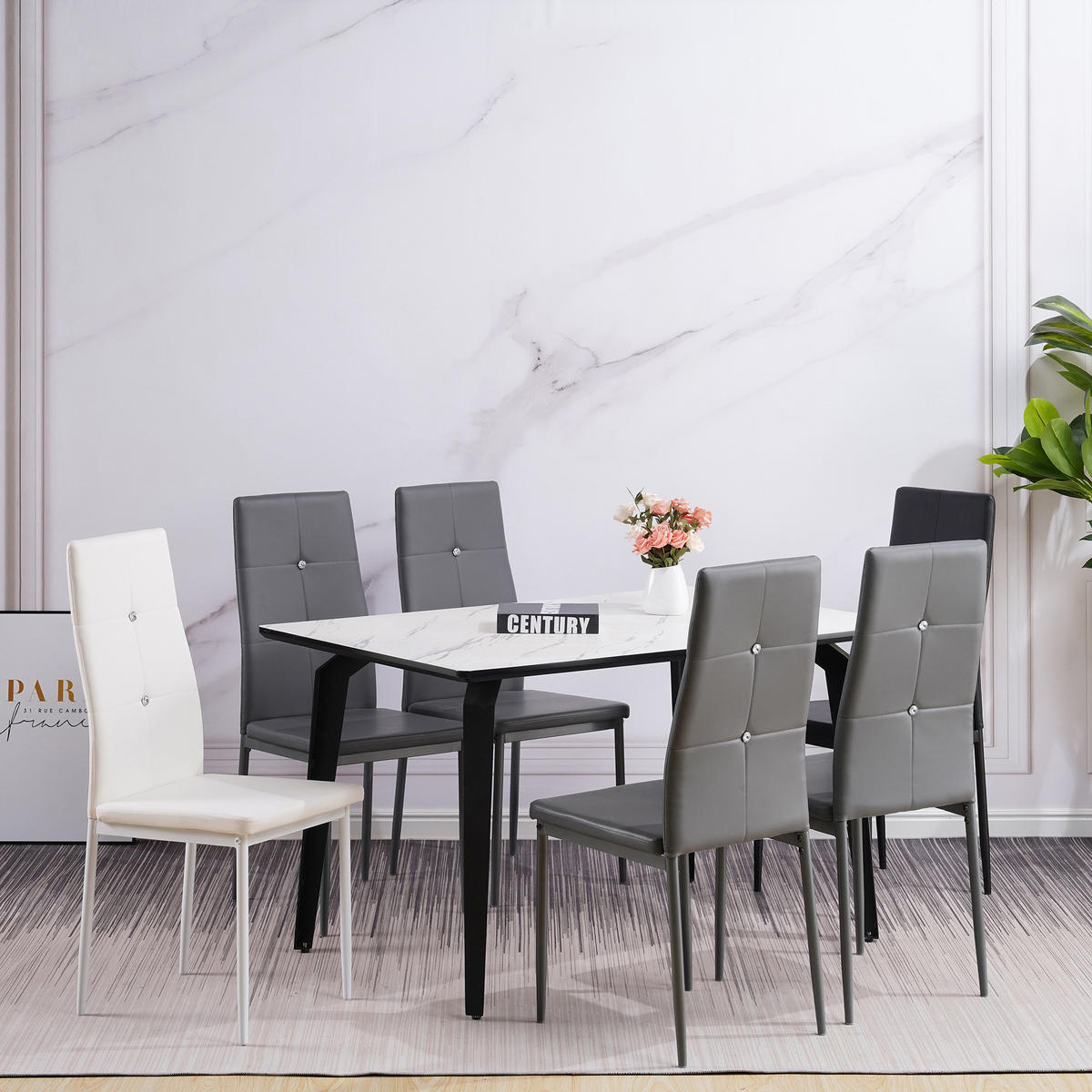 STUHL DIAMOND Lederimitat Metallbeine 4er Set Schwarz - Grau, Kunststoff/Metall (42/98/40cm) - Albatros