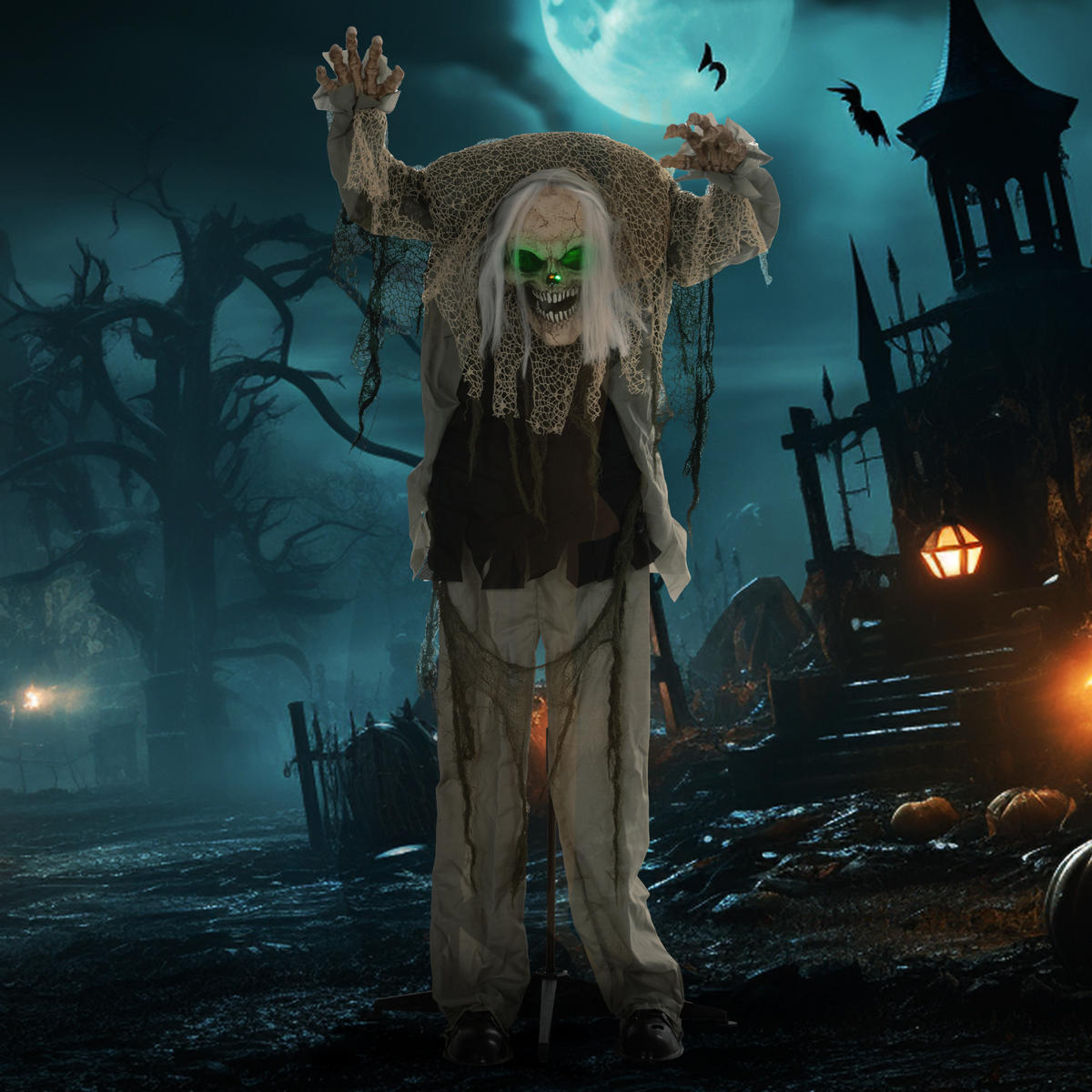 160CM Halloween Dekoration stehendes Skelett mit LED-Lichter, Soundfunktion - Grau, Kunststoff (30/160/65cm) - HOMCOM