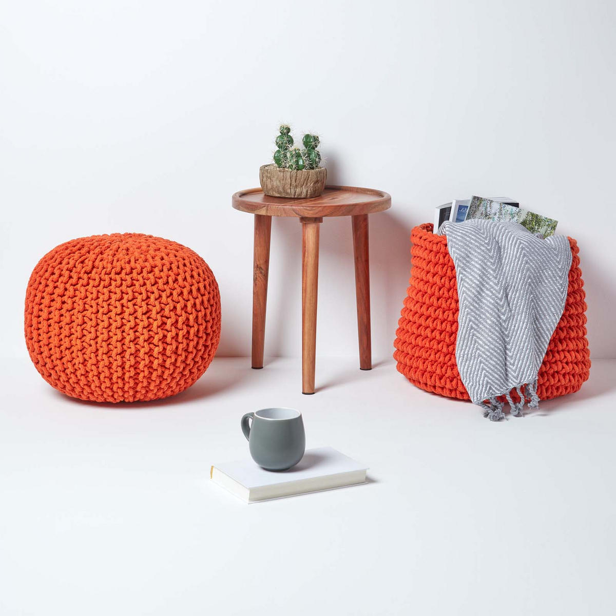 STRICK-POUF orange, 40/40/35 cm - Orange, Textil (40/35/40cm) - Homescapes