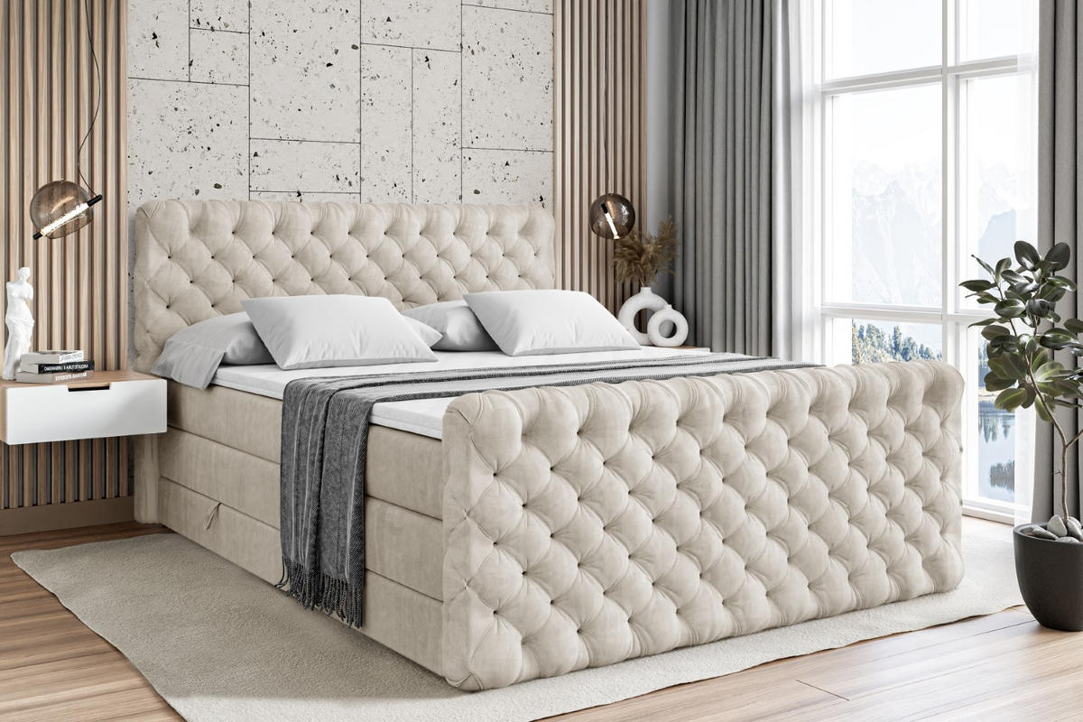BOXSPRINGBETT BOXI8-Z KING - 160x200 - H3/H4 - Creme - Creme, Holzwerkstoff (160/200cm) - ALTDECOR