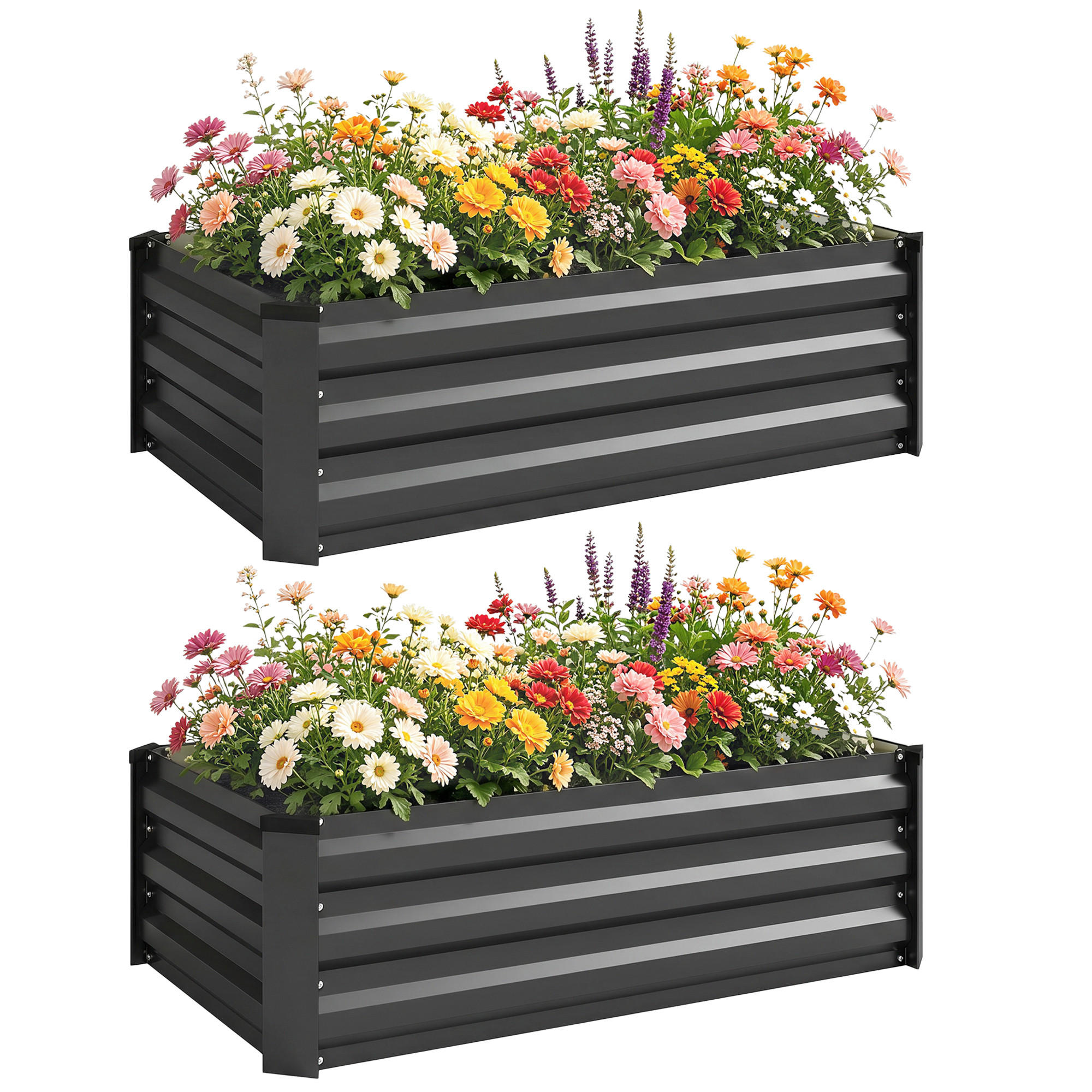 HOCHBEET DE-05271 2er-Set, offener Boden, Stahl Dunkelgrau - Dunkelgrau, Metall (100/30/60cm) - ComfortXL