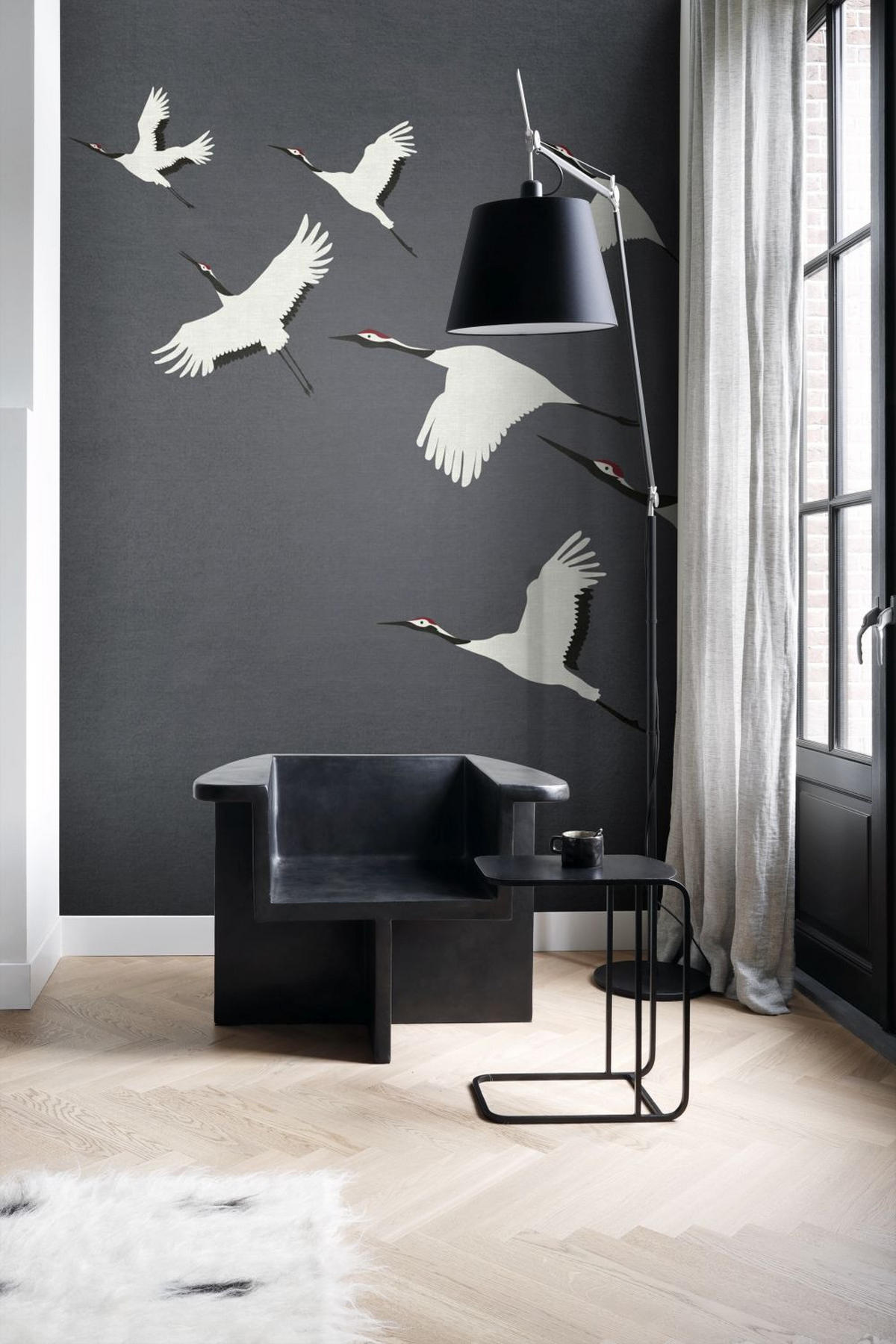 FOTOTAPETE Kraniche 300 x 300 cm - Gelb, Papier (300/300cm) - Origin Wallcoverings