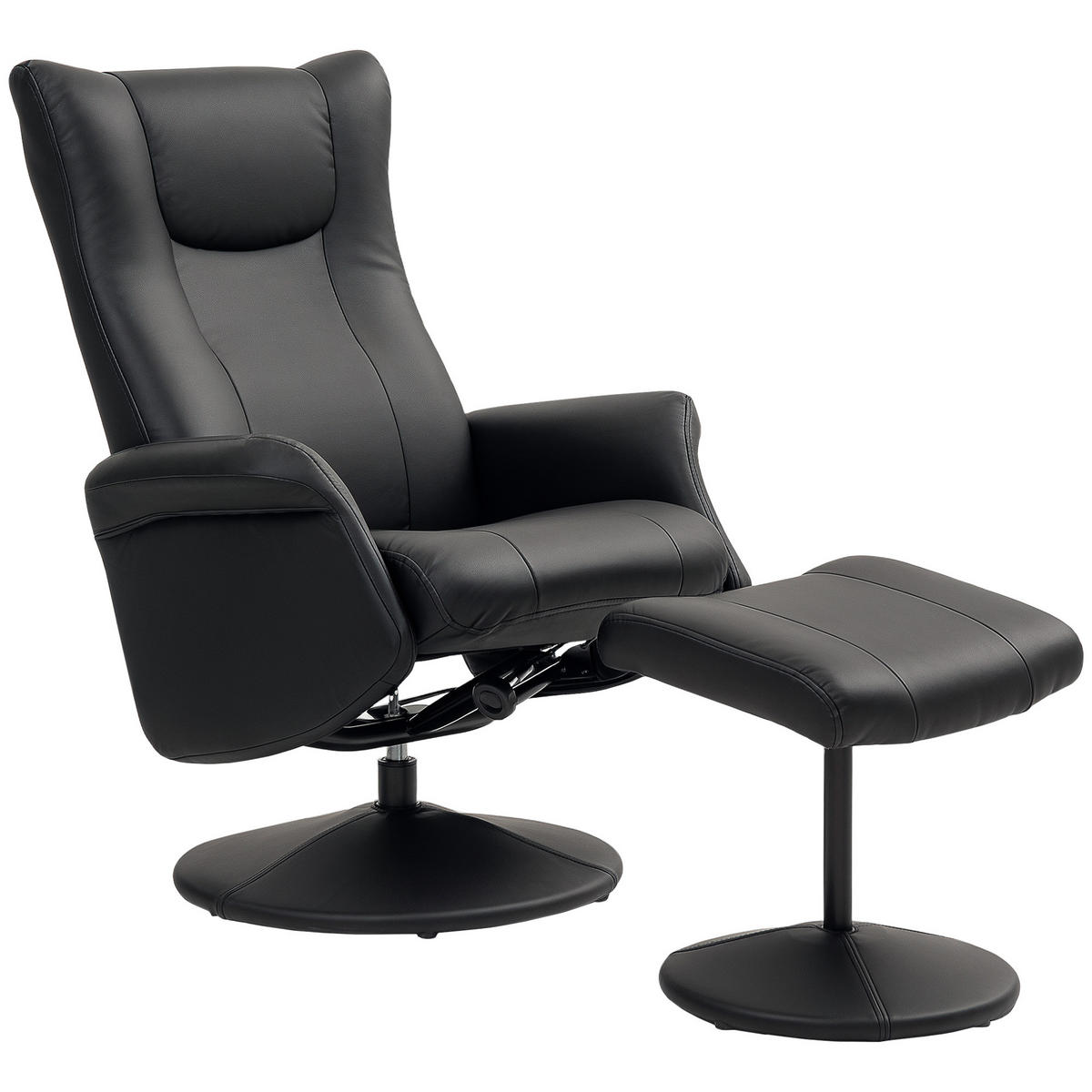 CHEFSESSEL DE-07544 mit Hocker, Lederoptik, drehbar, verstellbare Lehne Schwarz - Schwarz, Metall (70/105/79cm) - ComfortXL