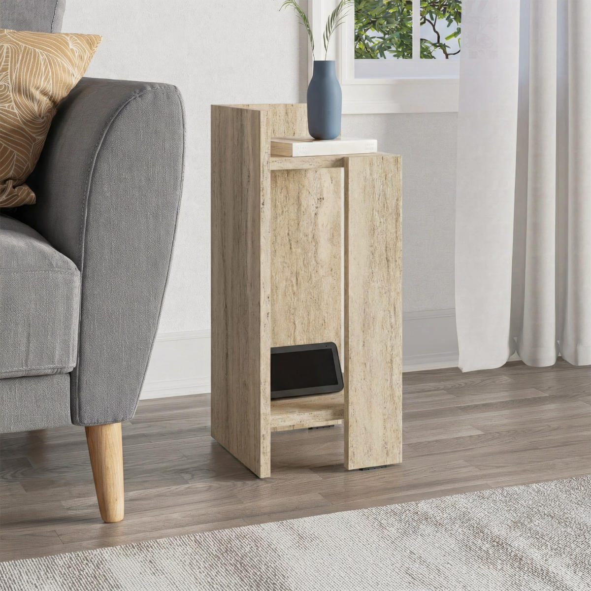 NACHTTISCH Elos Modul Links Travertine 25/27/60 cm - Beige, Holzwerkstoff (25/60/27cm) - Decortie