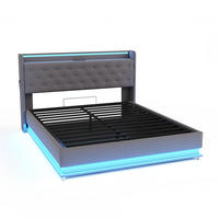 POLSTERBETT 160/200 cm in Grau Leinen mit Bettkasten, LED und USB - Grau, Holzwerkstoff/Textil (160/200cm) - WISHDOR