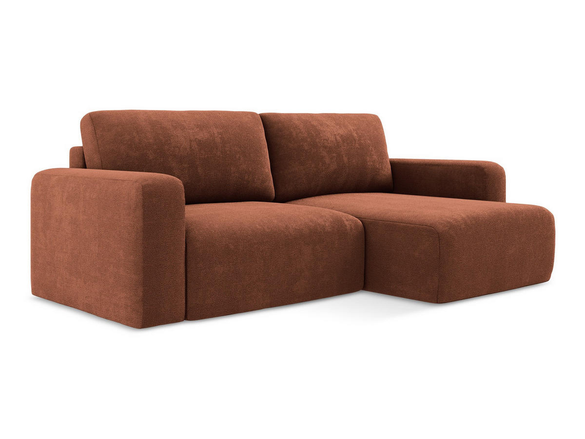 ECKSOFA mit Schlaffunktion rechts Chenille Stoff Orange - Terra cotta/Schwarz, Kunststoff/Textil (244/149cm) - Makamii