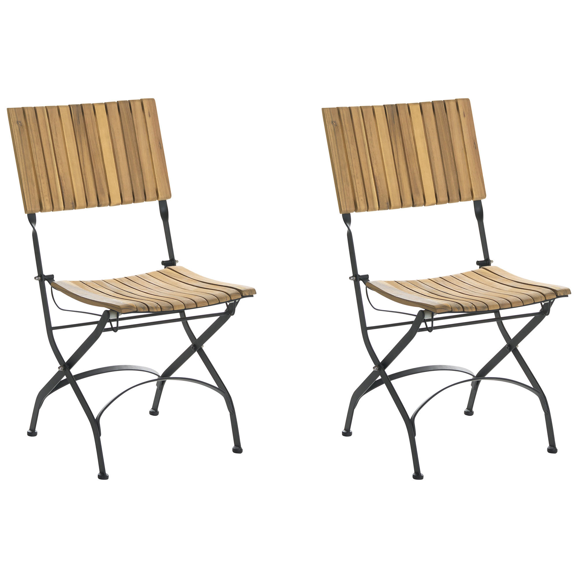 GARTENSTUHL 2er-Set ohne Armlehnen Akazienholz Hellbraun Lascari - Hellbraun, Holz (45/89/42cm) - Beliani