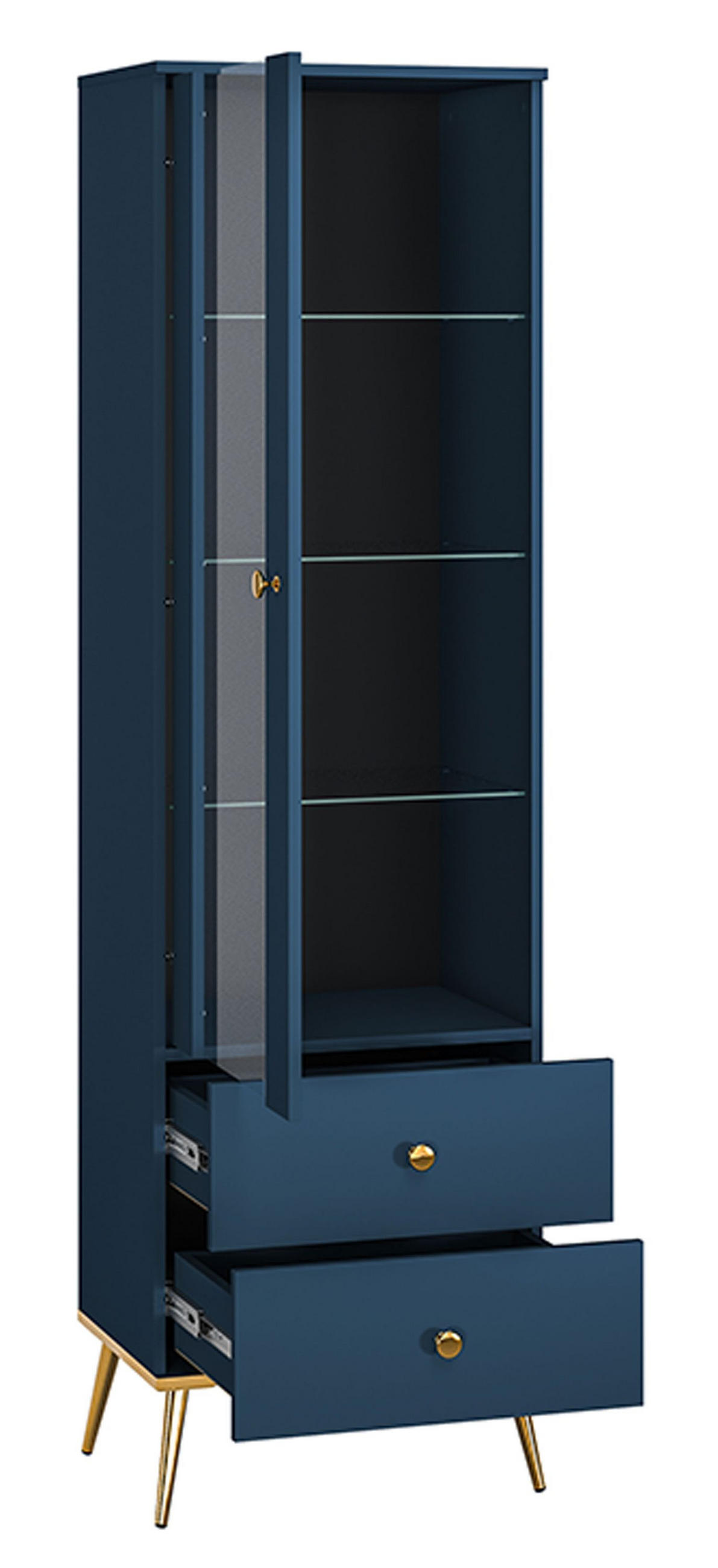 STANDVITRINE Marine dunkelblau / gold 55 / 40 / 190cm - Blau/Dunkelblau, Holz/Holzwerkstoff (55/190/40cm) - Feldmann-Wohnen