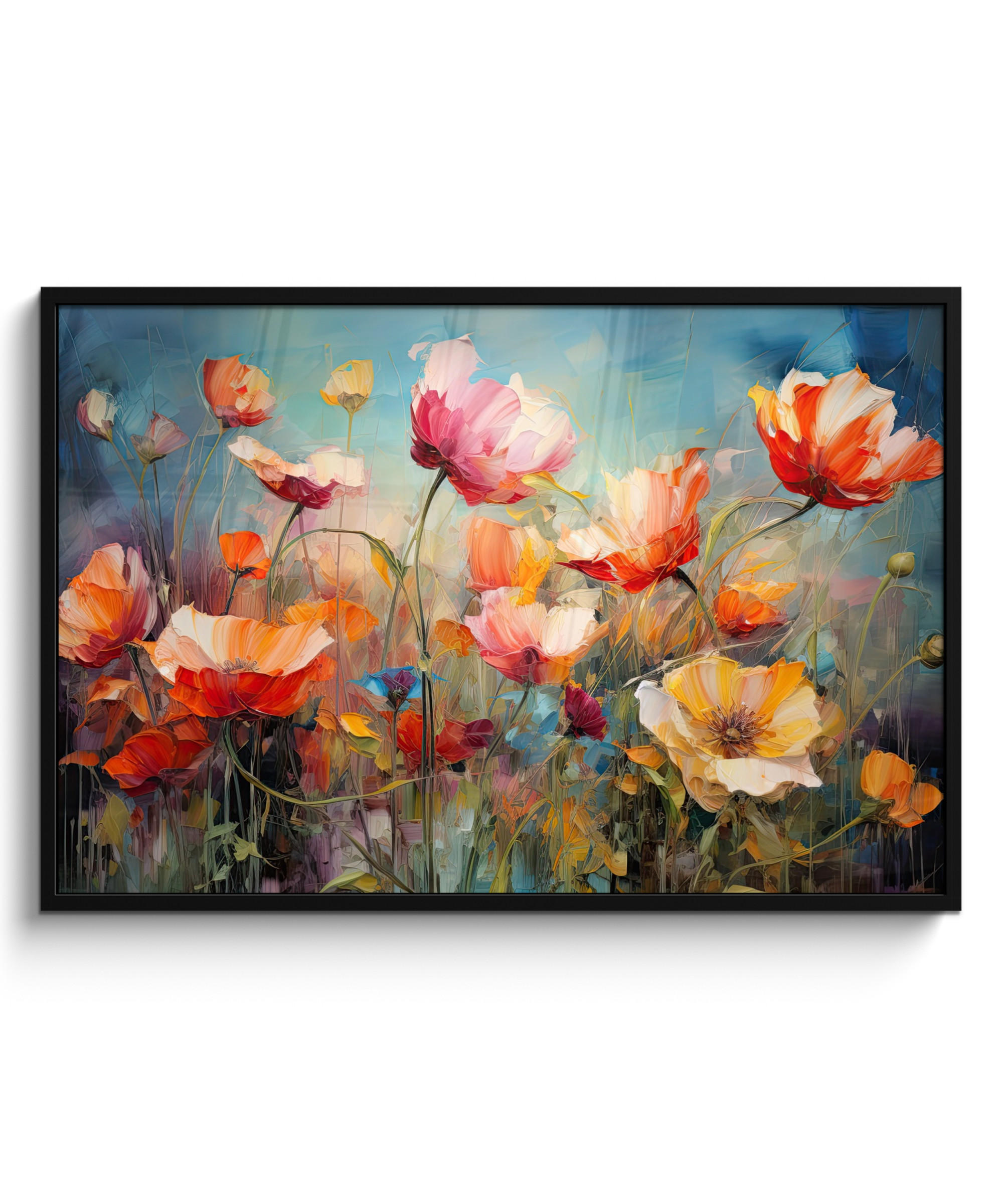 POSTER MIT RAHMEN Blumen - Aquarell - Kunst - Botanisch - Natur 120x80 cm - Orange, Papier (120/80cm) - MuchoWow