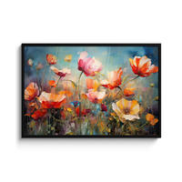 POSTER MIT RAHMEN Blumen - Aquarell - Kunst - Botanisch - Natur 120x80 cm - Orange, Papier (120/80cm) - MuchoWow