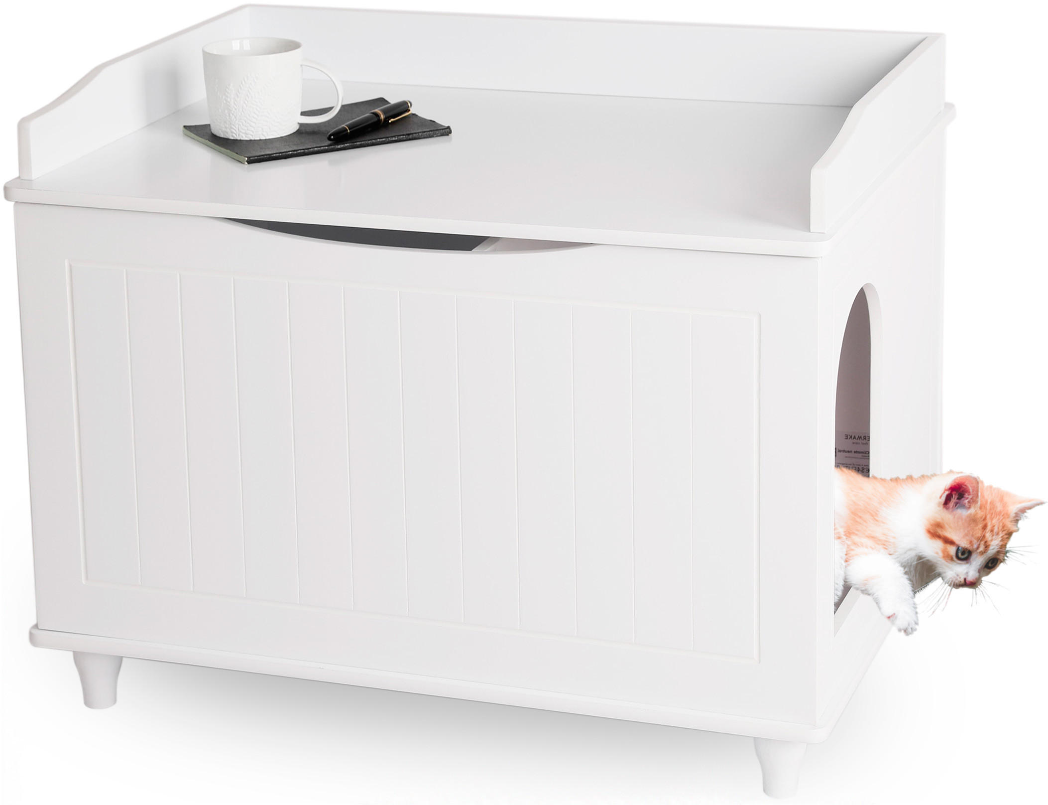 KATZENSCHRANK für Katzentoilette groß aus Holz - Weiß, Holz (73.5/57/51.5cm) - WONDERMAKE